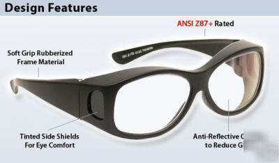 Fitover safety glasses with anti-reflective lens ansi