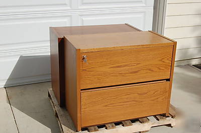 QTY2-walnut oak wood drawer lateral file cabinet filing