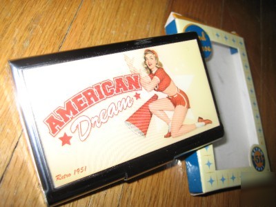 Retro business card case american dream cheerleader