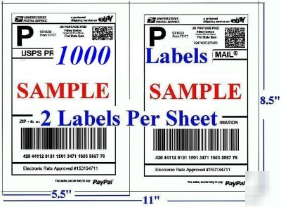 1000 shipping labels (8.5 x 5.5) for paypal usps ups..