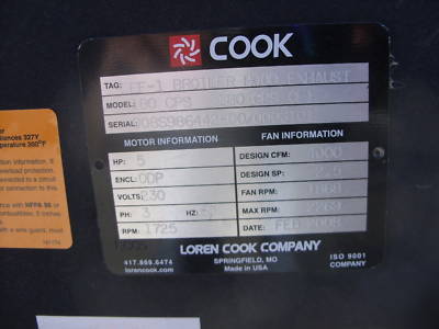 Loren cook broiler hood fan mod 180 cps 180CPSCL1 5 hp