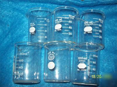 New lot of 6 pyrex 50ML brand beakers lab glass