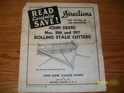 Vintage john deere rolling stalk cutters direction 1948