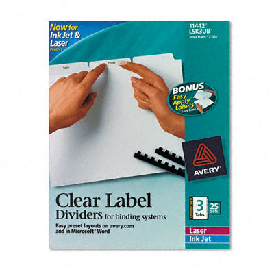 Index maker clear label divider 3-tab white 25 sets