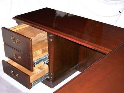 Hardwood cherry finished l-shaped business desk