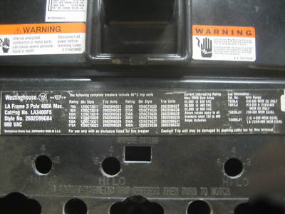Westinghouse molded case switch LA3400FS 400 amp a 400A