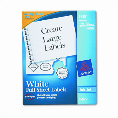White ink jet mailing labels, 8-1/2 x 11, 100 per box