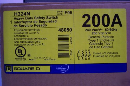 New square d 200 a safety disconnect switch fused H324N 