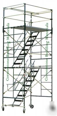 Scaffolding rolling tower with stairway case 14'h deck