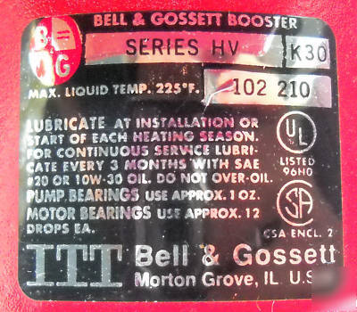 Bell & gossett booster pump - series hv - part 102210 