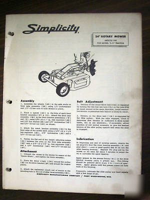 Simplicity walkbehind tractor, tiller, & mower manuals