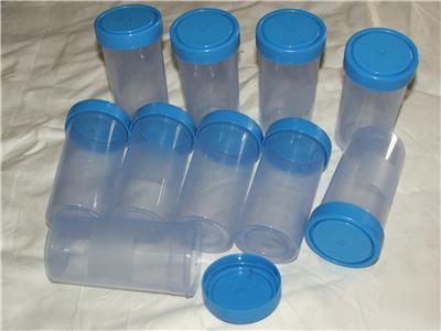New 200ML blue plastic sample containers + lids PK10 