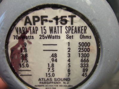 Atlas sound apf-15T vari-tap 15 watt speaker