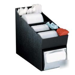 Lid straw and condiment organizer with napkin dispenser