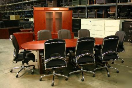 10' cherry inlay racetrack-shaped conference table