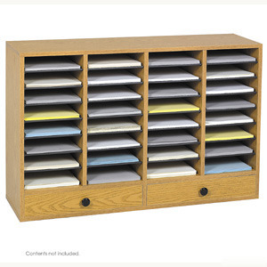 Safco 32 shelf literature organizer with drawers oak