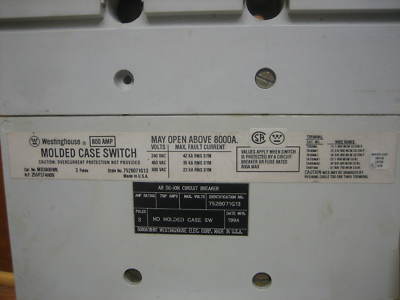 Westinghouse molded case switch MD3800WK 800 amp a 800A