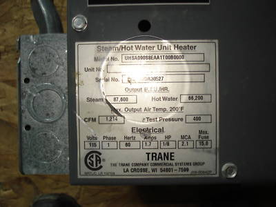 Trane steam / hot water unit heater great for shop deck