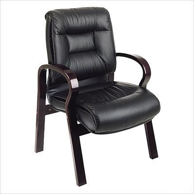 Deluxe mid back leather visitors chair mahogany