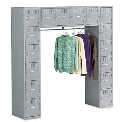 Locker w/16 box compartments &coat bar, medium gray