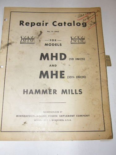 Minneapolis moline repair catalog mhd mhe hammer mills
