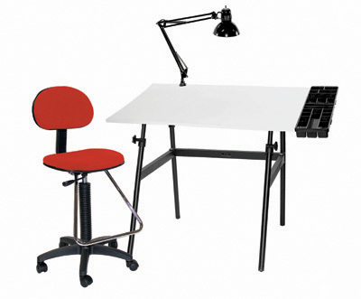 Berkeley 4PC set art table+red chair+tray+lamp black