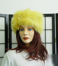New $ yellow fox fur headband women sz 25