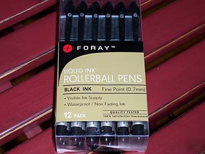 Rollerball pens liquid blk ink 12 pk foray 
