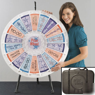 18-slot white tabletop prize roulette wheel w/ case