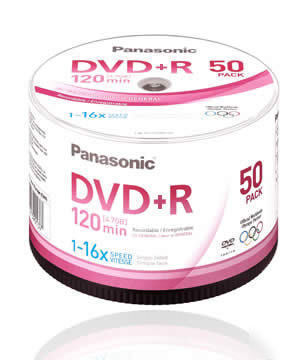 Panasonic dvd+r 4.7GB dvd dicscs on 16X spindle 50 pack