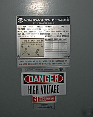 300 kva mgm transformer unused surplus 4160-480Y