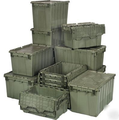 (3) plastic storage containers bins totes attached lid 