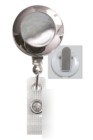 Chrome round badge reel -spring clip & reinforced strap