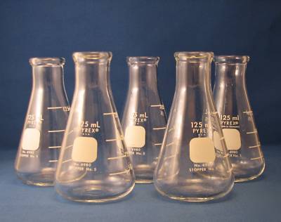 Pyrex erlenmeyer flasks 125ML (qty 5)