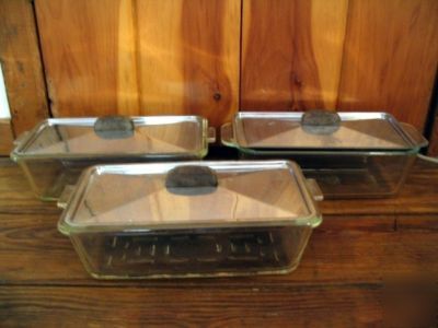 3 catering hot dishes glass rectangular w/stainless lid