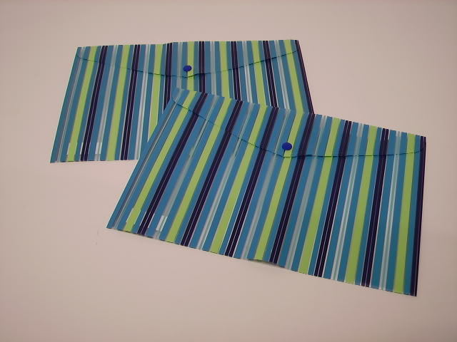 6 A4 blue and green stripey press stud wallets folders