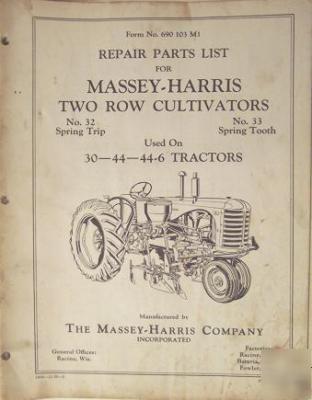 Massey harris 44, 44-6, 30 tractors cultivators manual