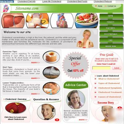 Cholesterol control website for sale + adsense