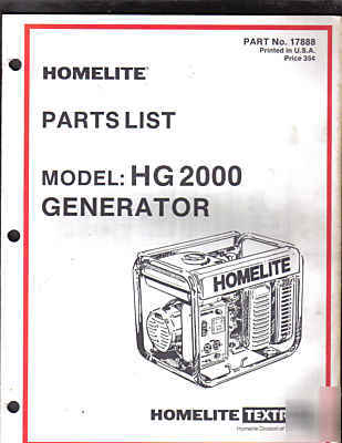 Homelite HG2000 generator complete part list manual