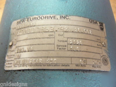 Sew-eurodrive R60LP56 gear reducer 116.15:1 ratio 