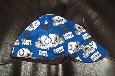 Welding hat fitter made with indianapolis colts fabric