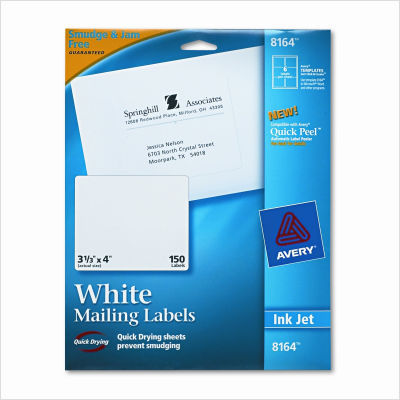 Inkjet mailing labels, 3-1/3 x 4, white, 150/pack