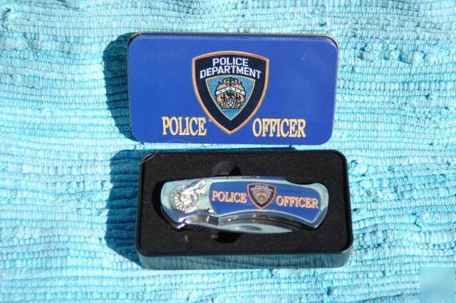 Police officer/police department knife in metal tin