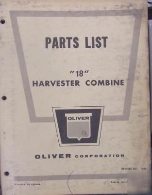 Oliver 18 combine parts manual -original 