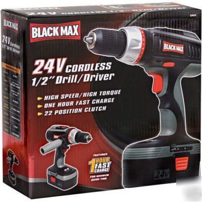 New black max 24 volt cordless 1/2 inch drill driver 