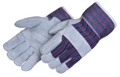 12 pair reinforced split leather palm work glove - l