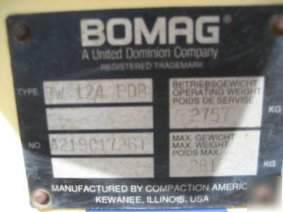 Bank repo '96 bomag 124 pdb vibratory compaction roller