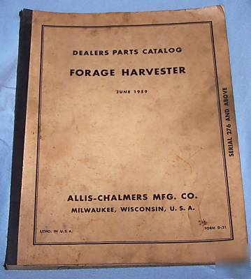 Allis chalmers forage harvester 1959 parts catalog