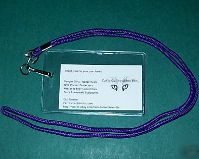 2 purple rope lanyards metal swivel hook id card holder