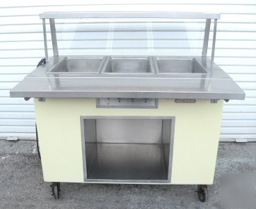 3-well steam table mobile serving trays & guard-shelf